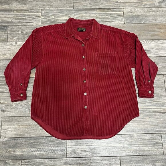 Eddie Bauer Corduroy Shirt Jacket Shacket Women’s Size Large Red Thick Heavy - Picture 2 of 16